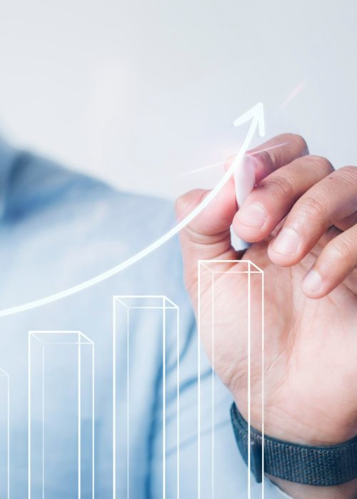 man-giving-bar-graph-presentation-using-high-technology-digital-pen