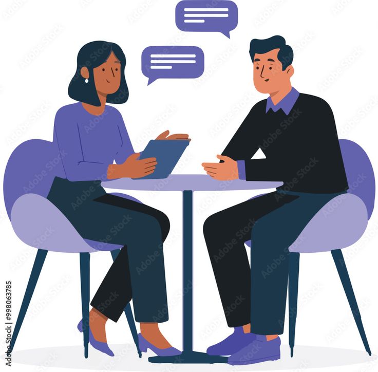 A man and a woman Two people are discussions at a table about business informally at networking even Stock Vector _ Adobe Stock