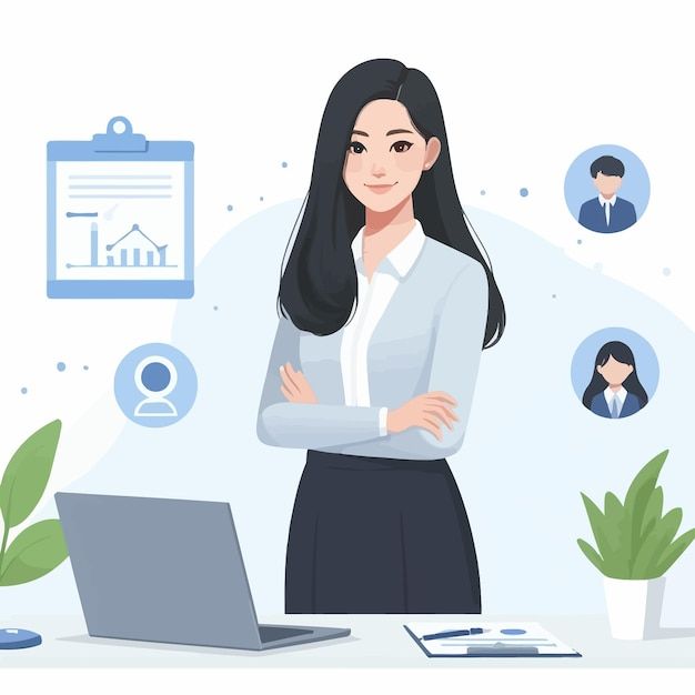 Uma mulher de negócios gerente de TI em projeto plano _ vetor Premium gerado com IA